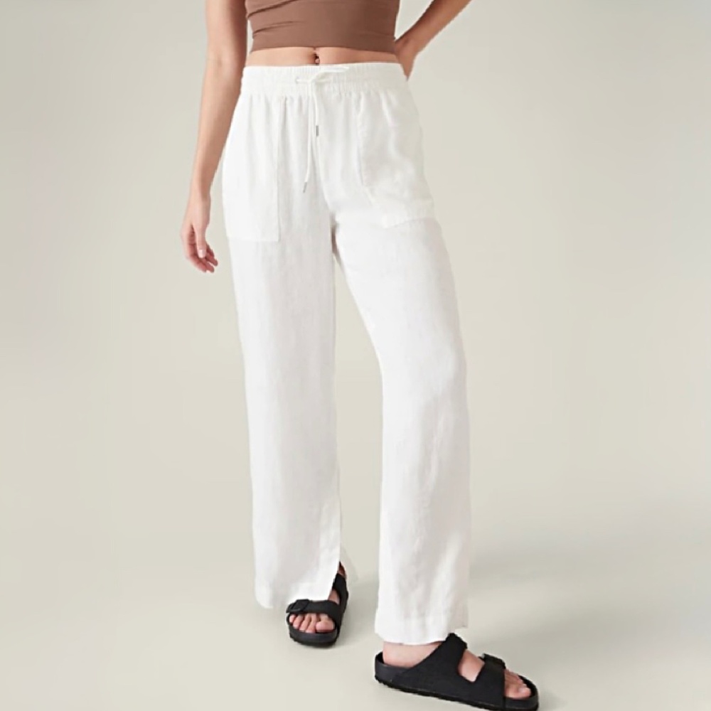 Athleta RETREAT LINEN WIDE LEG PANT, White